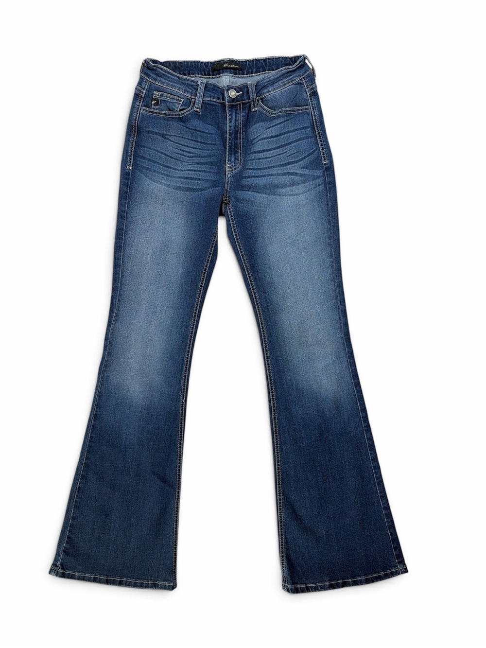 KanCan Flare Jeans Women’s 9/28 Blue Whiskered Stretch Denim